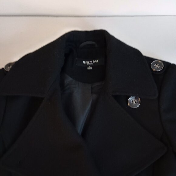 Kenneth Cole Asymmetrical Wool Blend Black Double Breasted Pea Coat Womens Small - Picture 6 of 16